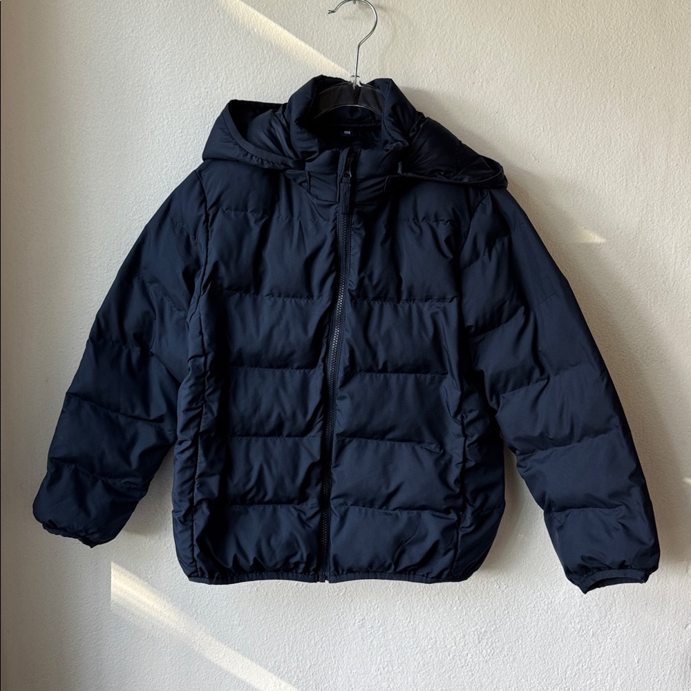 Uniqlo Puffer Jacket Packable Down Lightweight Kids Boys Unisex 5-6 Navy Hooded